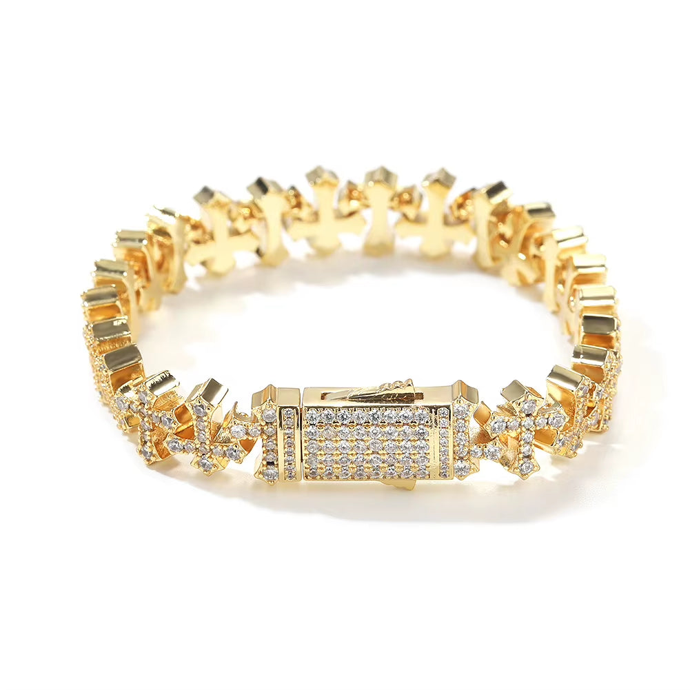 Fashion Unique Design Cross Chain Hip-Hop Bracelet Luxury Micro Paved Zircon Bracelet for Men and Women