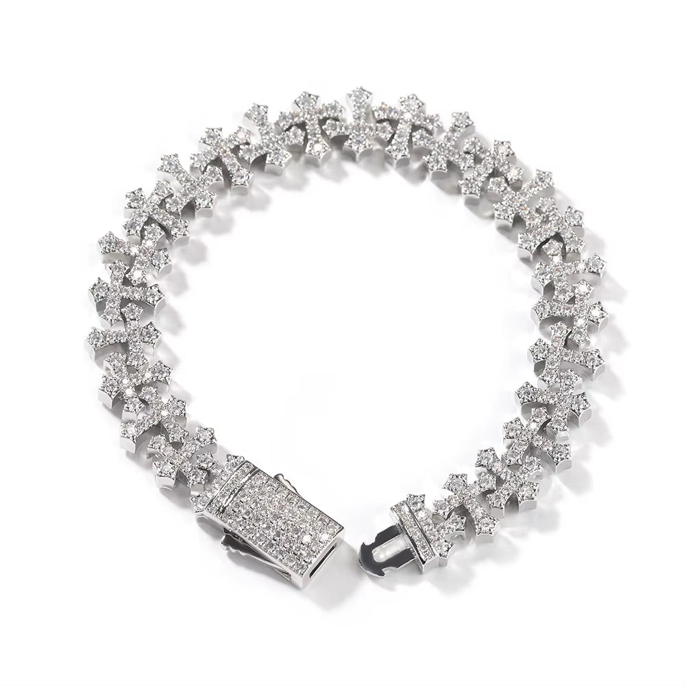 Fashion Unique Design Cross Chain Hip-Hop Bracelet Luxury Micro Paved Zircon Bracelet for Men and Women