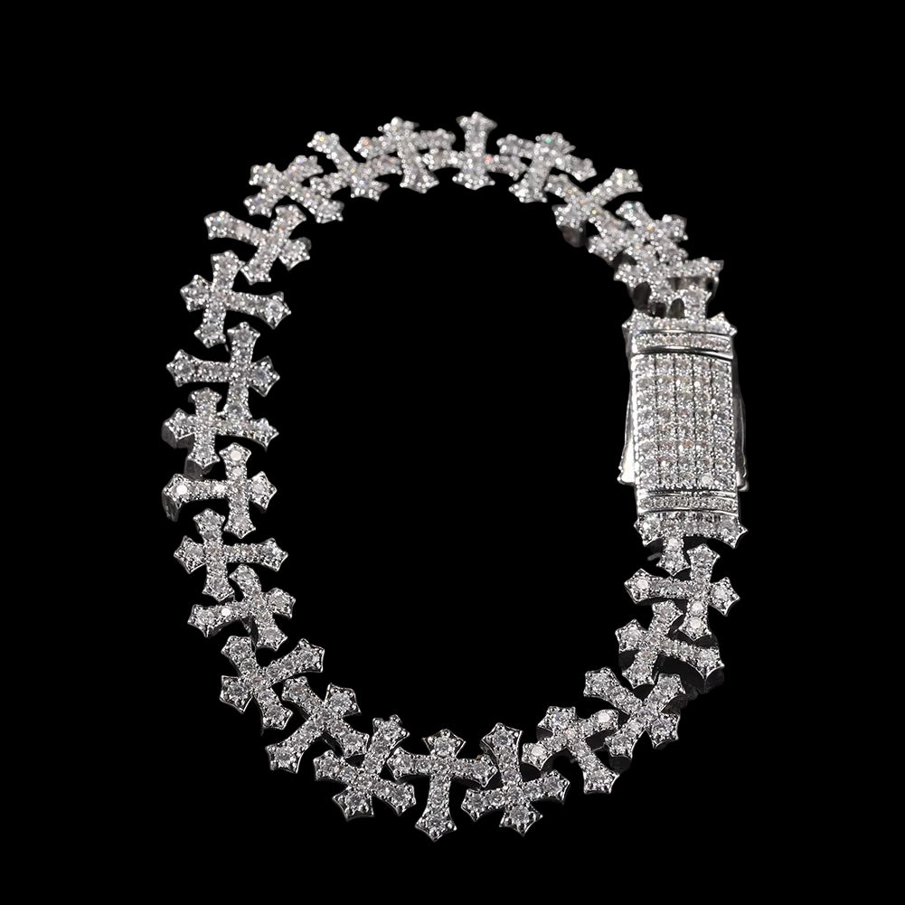Fashion Unique Design Cross Chain Hip-Hop Bracelet Luxury Micro Paved Zircon Bracelet for Men and Women