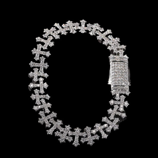 Fashion Unique Design Cross Chain Hip-Hop Bracelet Luxury Micro Paved Zircon Bracelet for Men and Women