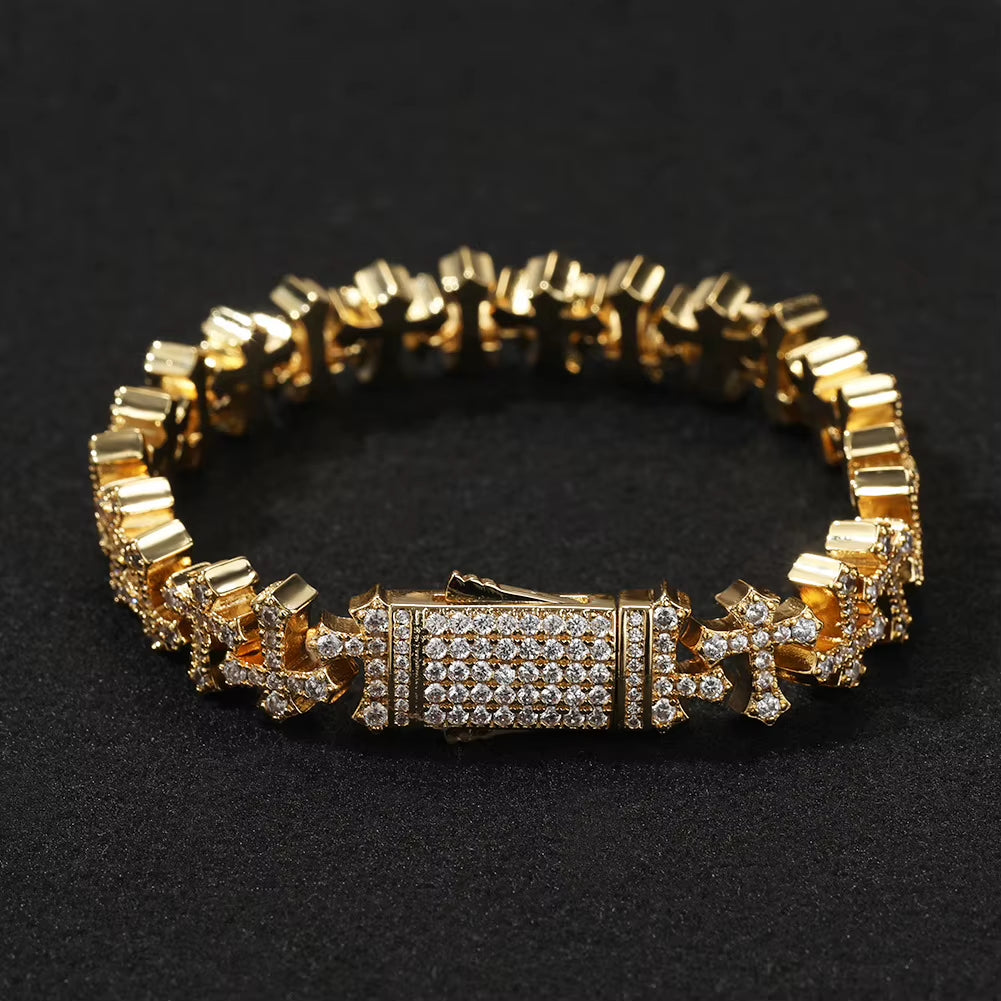 Fashion Unique Design Cross Chain Hip-Hop Bracelet Luxury Micro Paved Zircon Bracelet for Men and Women